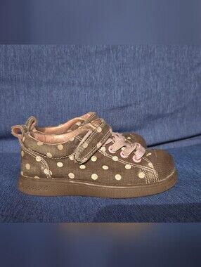 Pediped Brown & Pink Polka Dot Sneakers with Pink Laces (Toddler 6-6.5)